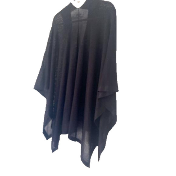 Open Knit Weave Cape Poncho Coat Open Knit Weave Cape Black Metallic One Size - Picture 9 of 15